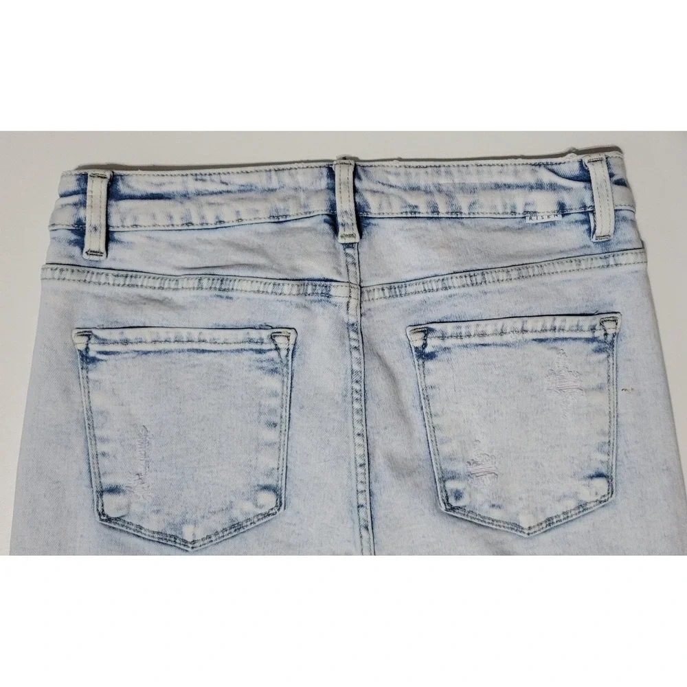 RISEN Straight Relaxed Subtle Flare Distressed Jeans